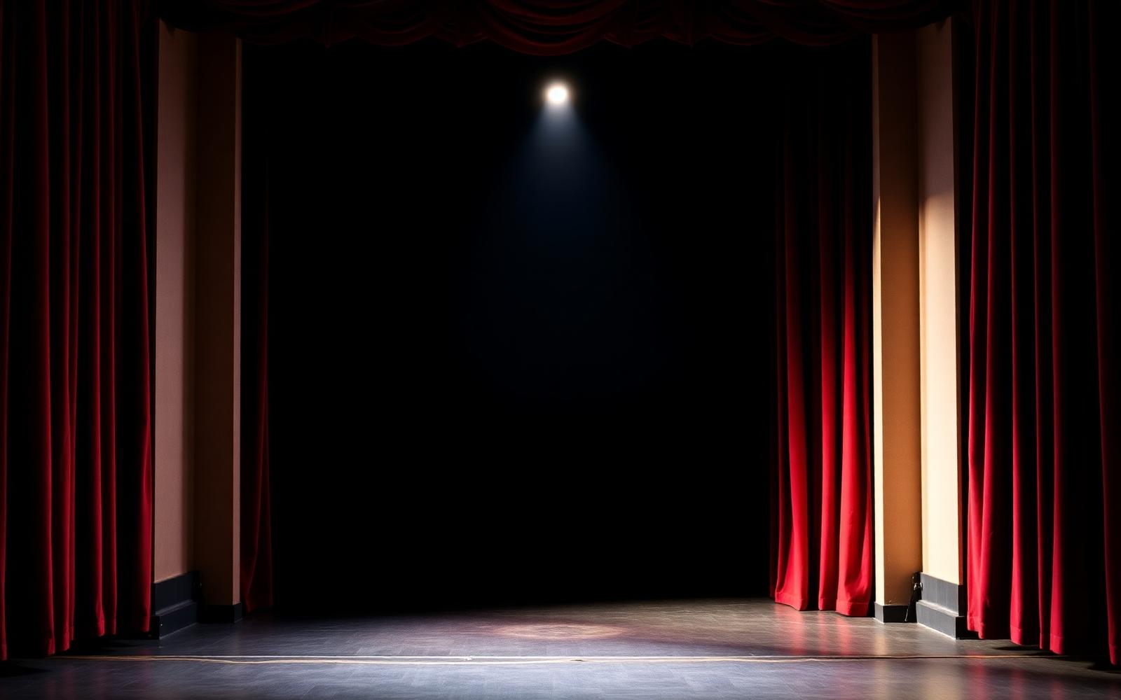 Empty theater stage under a single spotlight